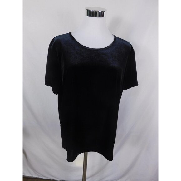 Jaclyn Smith Shirt Womens XL Black Velvet Velour Short Sleeve Scoop Neck Stretch - Picture 4 of 11